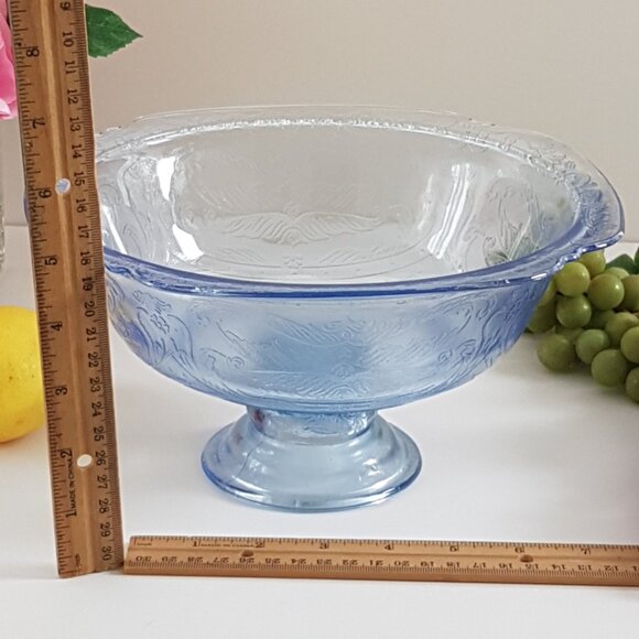 Vintage Indiana Glass Recollections Madrid Blue Pedestal Fruit Bowl - Picture 5 of 9